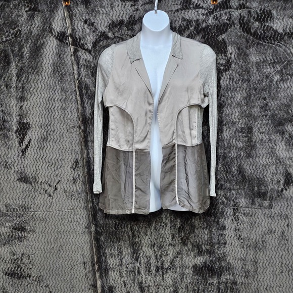 John Mark Sweaters - John Mark Cardigan Womens L Beige Gray Sheer Panel Lightweight Officecore Preppy